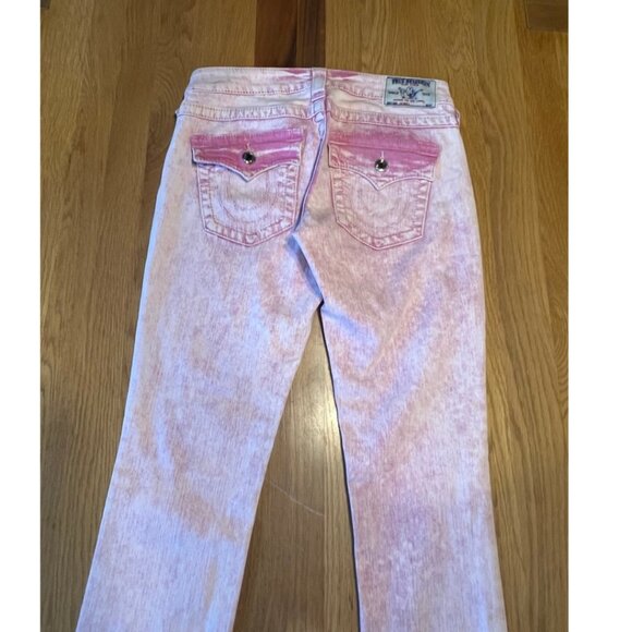 True Religion Womens Jeans Size 26 Pink Lava Acid Wash Basic Skinny Flap Pockets - Picture 2 of 10